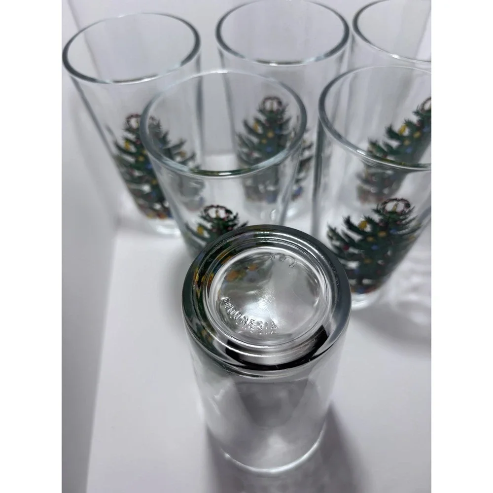 6pc Set Of Babcock Home‎ Furnishing 16oz Holiday Christmas Tree Glass Tumblers